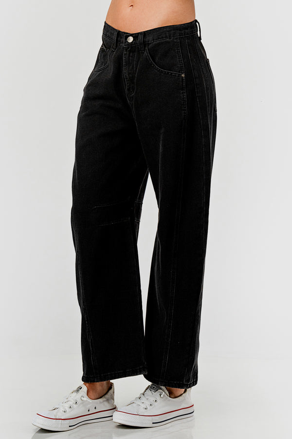MID RISE BARREL DENIM PANTS