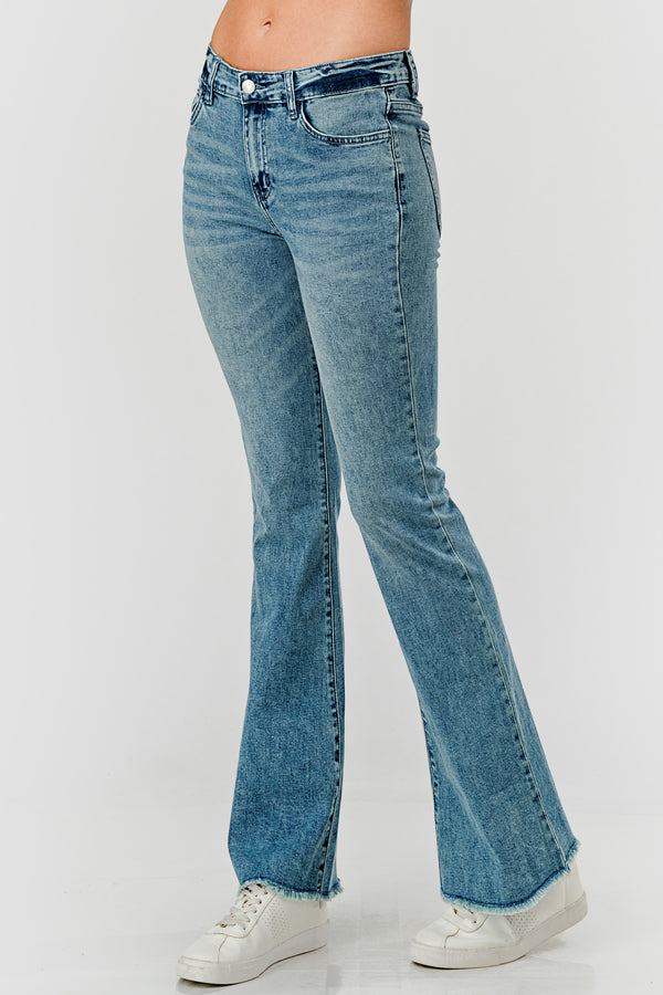 MID RISE SLIM FIT FLARED DENIM PANTS