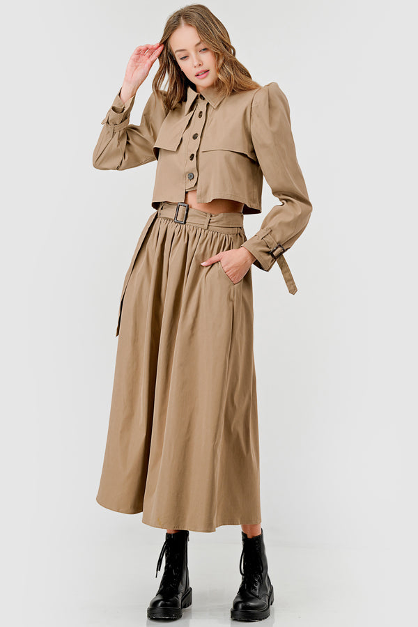 CROPPED TRENCH JACKET & LONG SKIRT 2PC SET