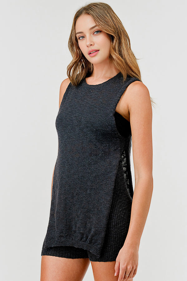 SLEEVELESS PULLOVER KNIT TOP & SHORTS 2PC SET