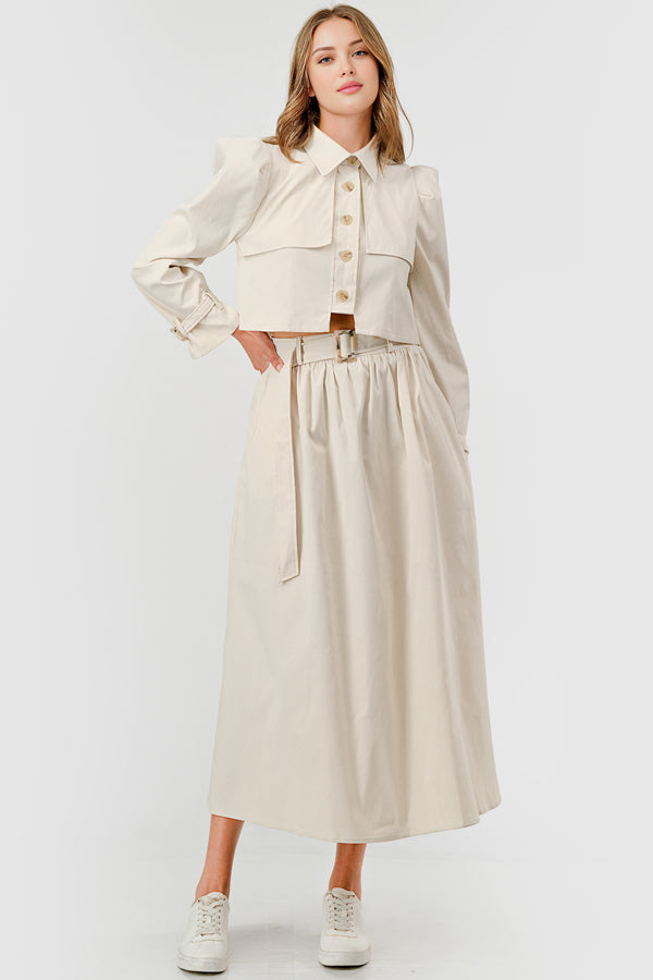 CROPPED TRENCH JACKET & LONG SKIRT 2PC SET