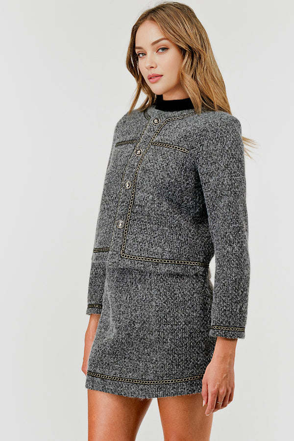 ROUND NECK BLAZER JACEKT & SKIRT 2PC SET