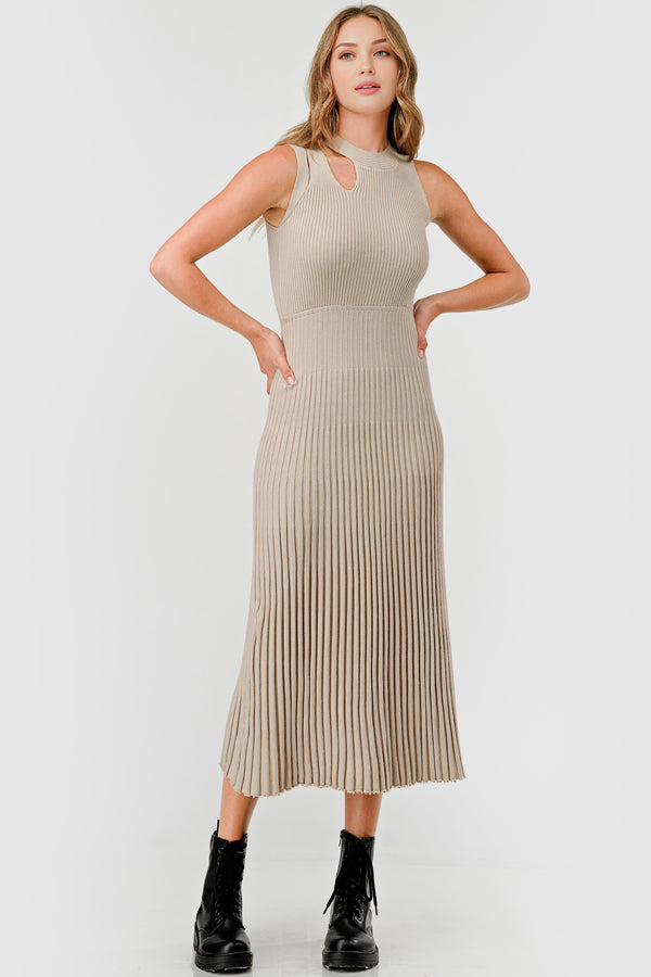 SHOULDER CUT OUT DETAIL RIBBED KNIT DRESS